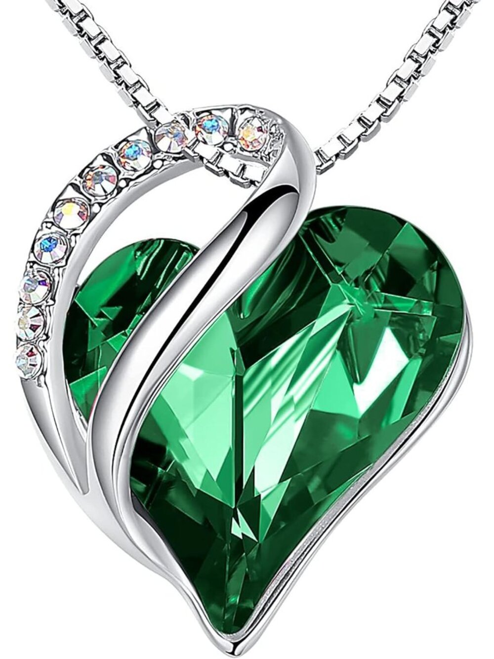 Infinity Love Emerald Heart Crystal Necklace for Women
